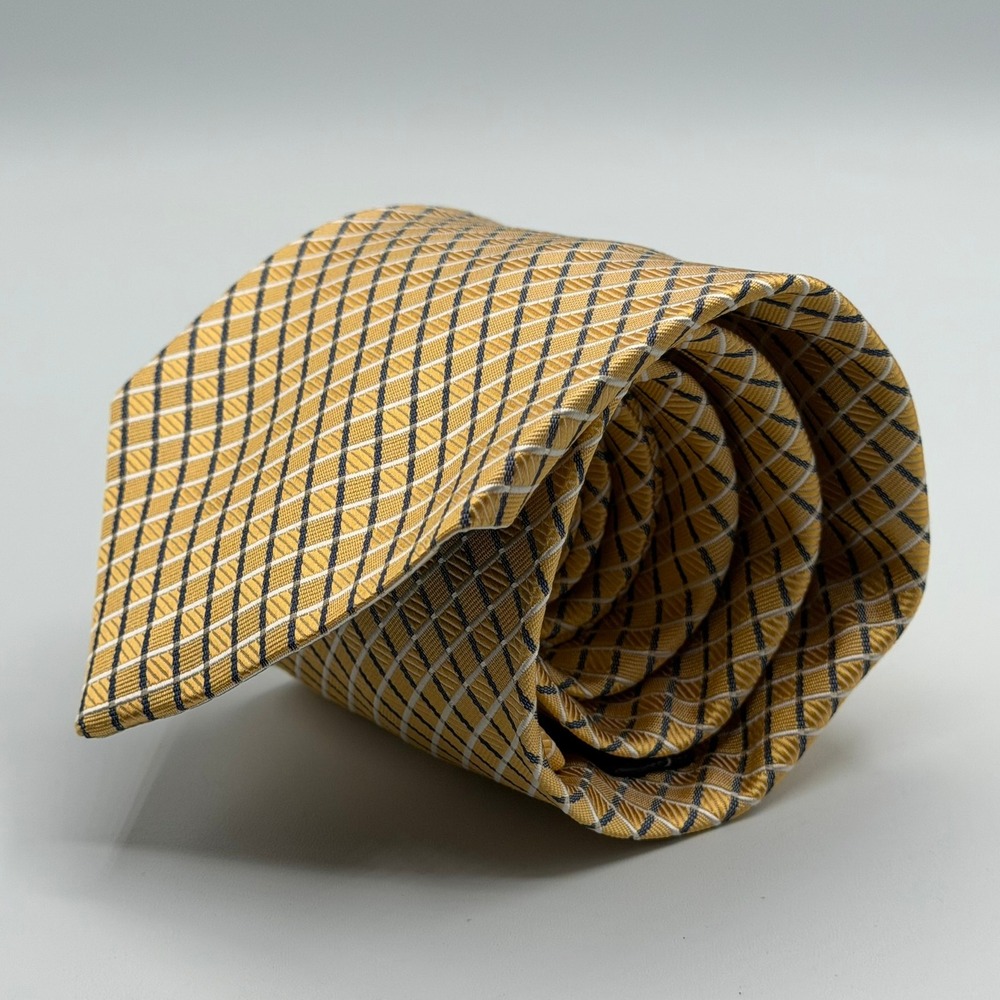 Jos. A. Bank Executive Collection Silk Tie Gold Navy Blue White Grid Geometric
